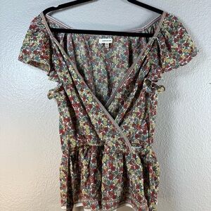 Max Studio Floral faux  Wrap Top SZ:XL